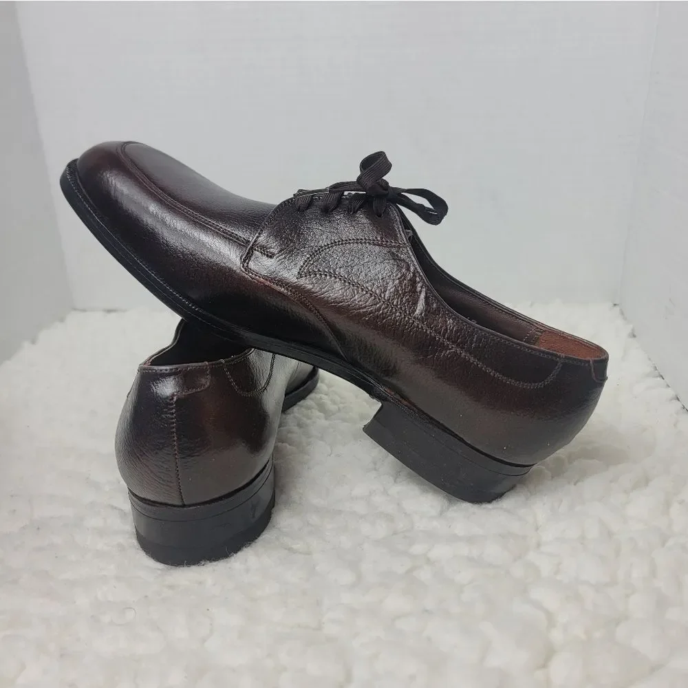 Vtg 80's Florsheim Mens Derby Shoes Size 7.5  Burgundy Leather Apron Toe 730314